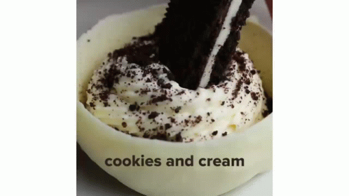 a cake that is sitting in a bowl with ice cream
