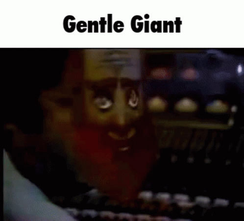 the title for gentle giant is pictured in a black and white po