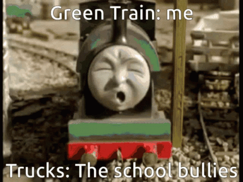 an animated green train with the text, this is the stop light for children