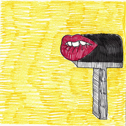 a person's lips sticking out of a mailbox
