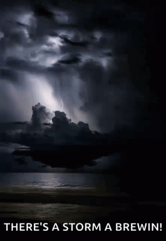 storm clouds and lightning are lit by a quote