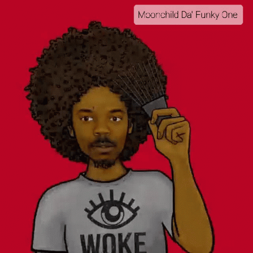 a cartoon of a man with an afro brushing his hair