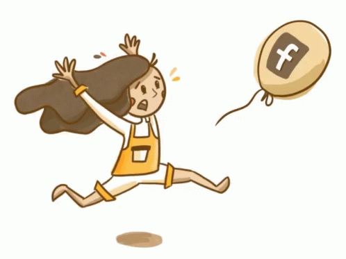 a girl running with a balloon and facebook