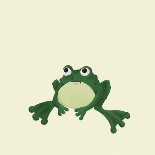 a frog sits on its hind legs, staring directly at the viewer