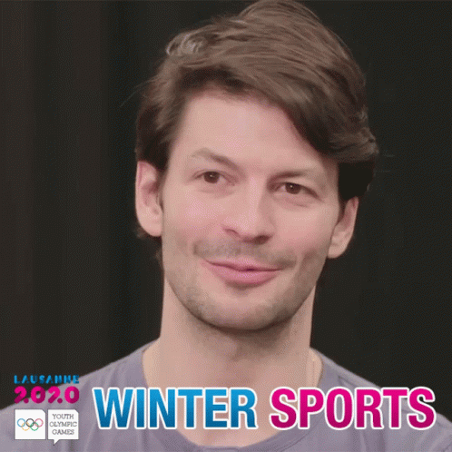 a smiling man has his face and the text winter sports is shown below it