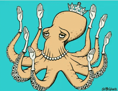 an octo with a crown holding a fork in it's hands