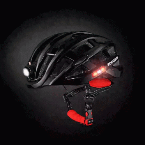 a picture of a bicycle helmet with its light on