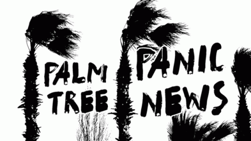 palm trees in the sky with some type of lettering