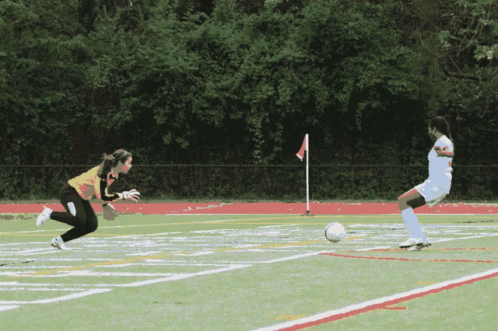 two people playing soccer on an outdoor field