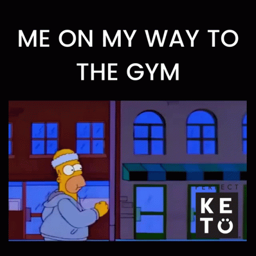 the simpsons character is at the gym with his face