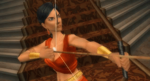 an animated image of a girl with an arrow
