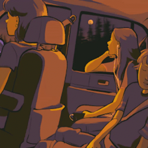 a girl is sitting in the car while another person in the driver seat sits beside her