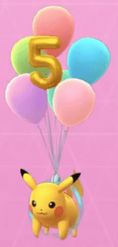 pikachu flying in the sky with balloons for 5 years old