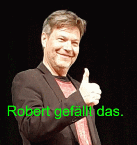 a man giving a thumbs up with the words robott gefail das