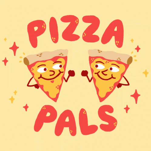 an image of two pieces of pizza with the words paes