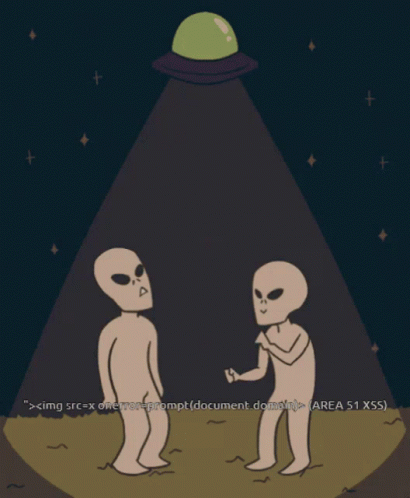 two alien stand talking in front of an alien lamp