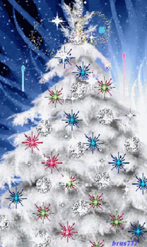 the christmas tree has colored stars on it