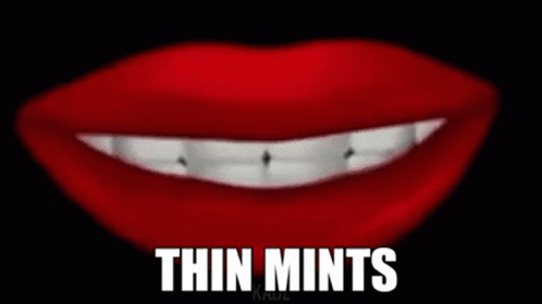 blue lips with teeth and the word thin minds