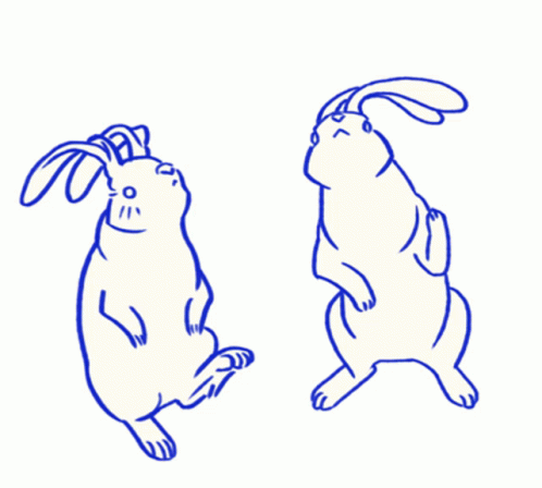 two rabbit's silhouettes, one with the tail facing each other