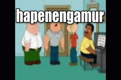 cartoon characters on a computer screen showing words that say happen - ninnamr