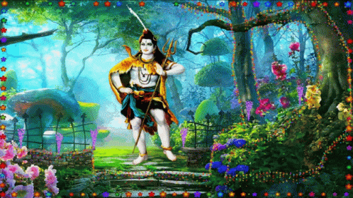 a painting of a person with a sword in the forest