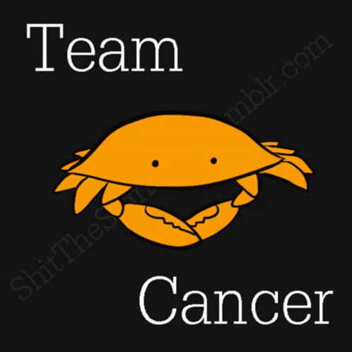 a cartoon crab with words reading team cancer