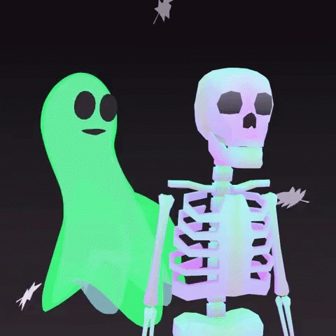 a couple of neon green skeleton figures, one holding the arm of another skeleton