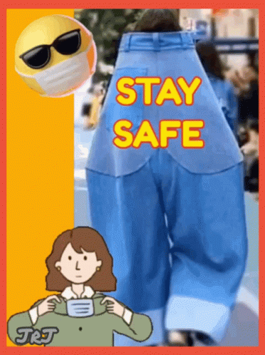 a picture of a womens leg in brown pants with the words stay safe