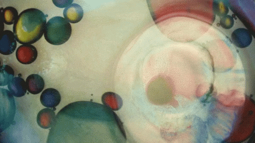bubbles in the air over an abstract glass painting