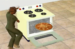 3d animated image of an woman cleaning a stove