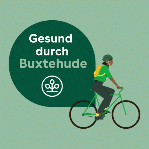 a man riding a bike that reads gesumd durch buxtehude