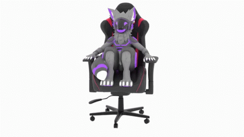 a computer chair with a pink chair and two large legs
