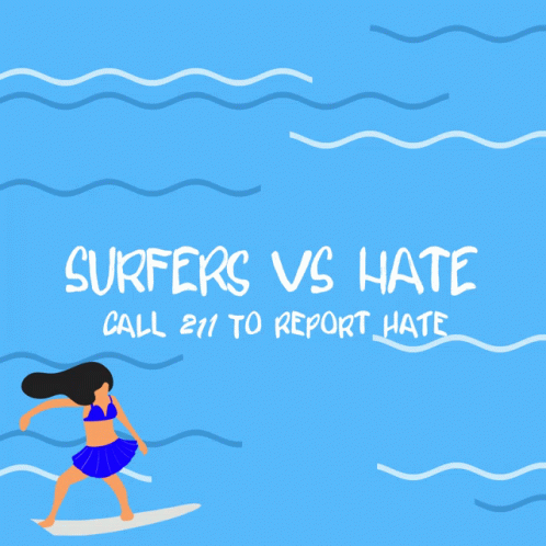 a surfer is standing on her surfboard in the water with the words surfers vs hate