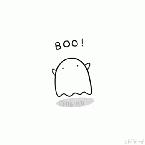 an illustration of a small white ghost with the word boo on it