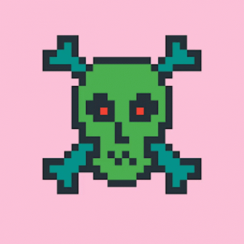 a pixeled picture of an evil green alien