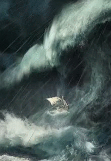 the boat is traveling in strong ocean waves