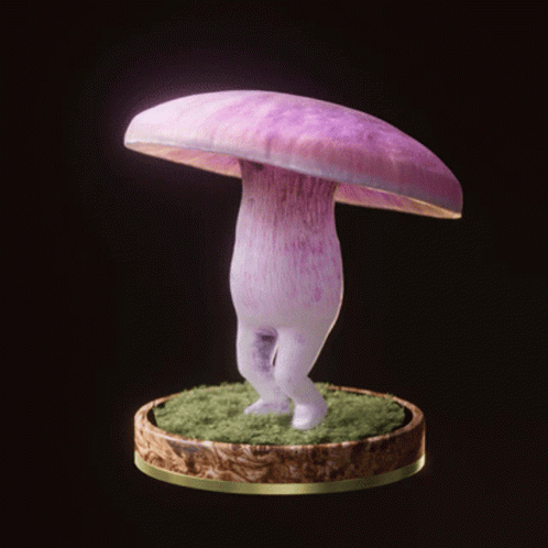 a purple mushroom statue is on a blue base