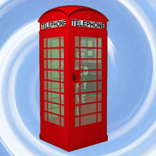 a blue phone booth with a digital image on it