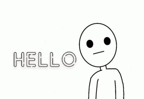 a drawing of a small person who is looking at the word hello
