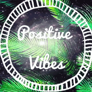 a sign that reads positive vibes and palm leaves in the center