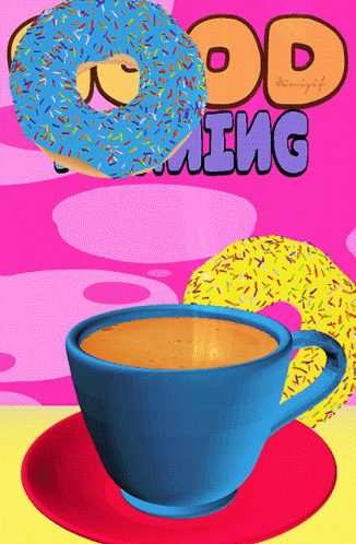 a cup of coffee with a donut on it