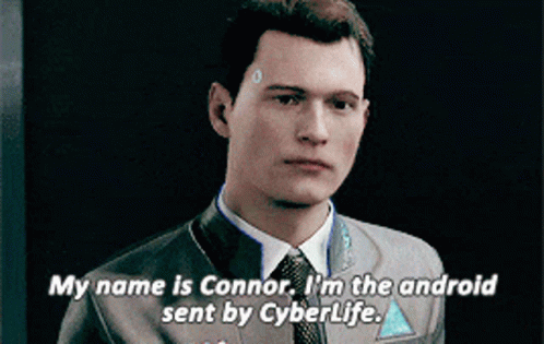 a young man in suit and tie with quote about cyber life
