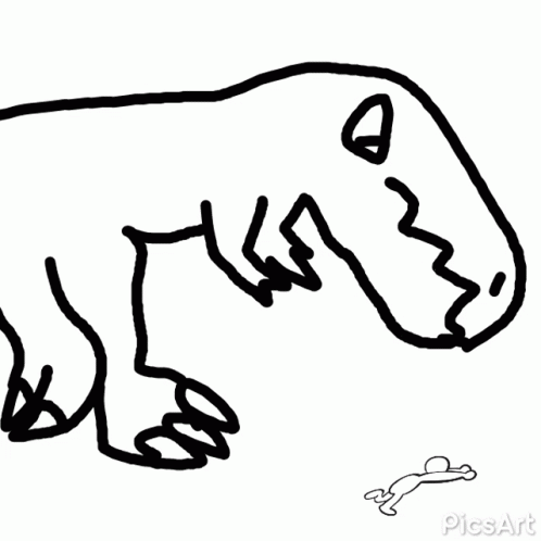 a drawing of a bear with a bone in his mouth