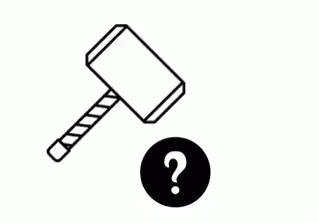 a black and white picture of a hammer and question mark