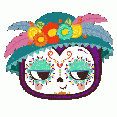 a mask decorated with colorful flowers and feathers