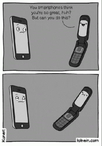 two cell phones are saying you're not serious on what is at the bottom of this cartoon