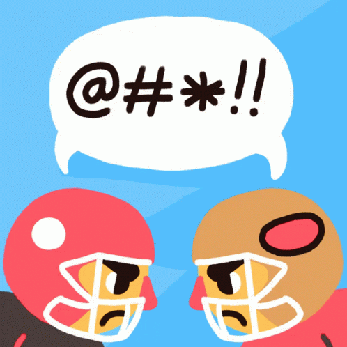 two football players with helmets talking to each other