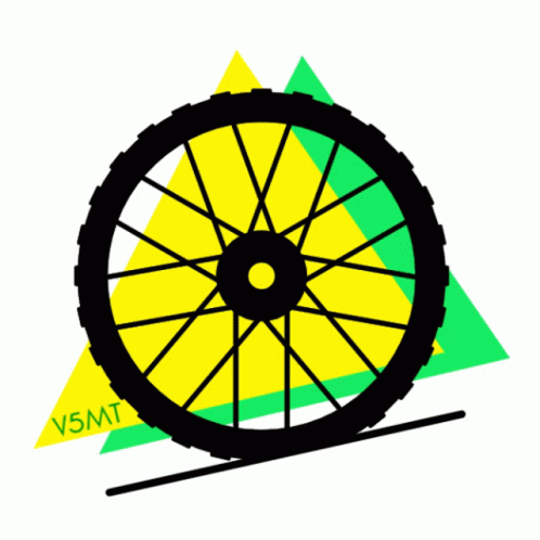 a bike wheel sitting next to the word v3m