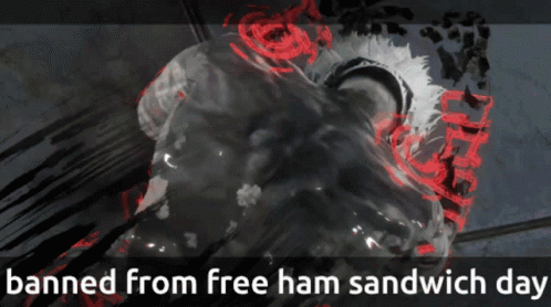 a sign saying it's the time to banned from free ham sandwiches