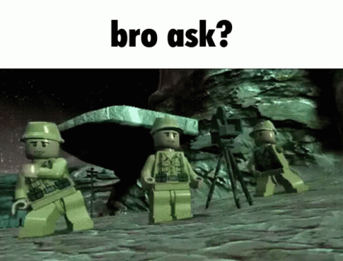 the text above reads lego ask? and next to three soldiers